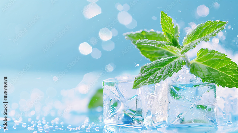 Refreshing Ice Cubes with Fresh Mint. Cool Summer Drink Decoration Refreshing Ice Cubes with Fresh Mint. Cool Summer Drink Decoration
