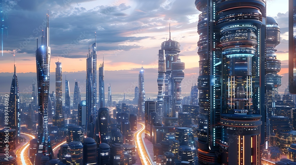 Fototapeta premium Futuristic Cityscape at Twilight