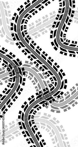 Vertical background with tire wheel marks of cars. Vector illustration