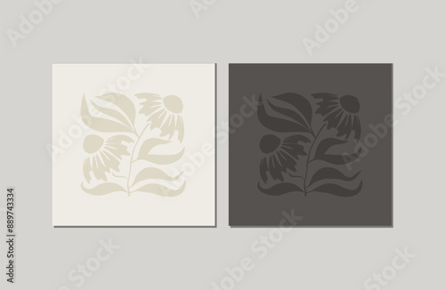 Contemporary flower art. Abstract botanical illustration. Modern floral composition. Low-contrast vector template for greeting card, poster, invitation or product design.