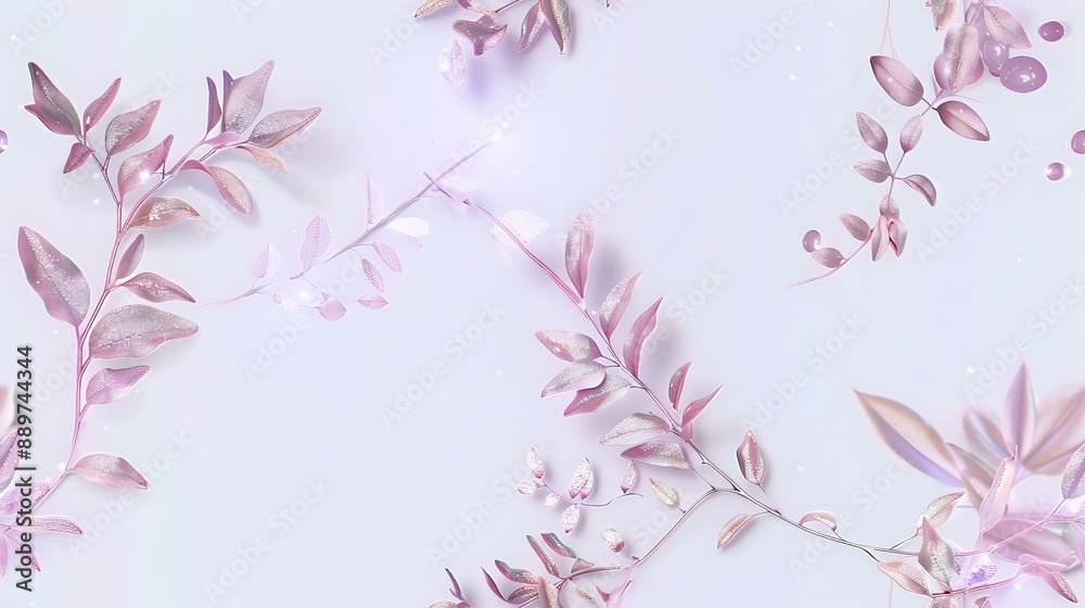 Fototapeta premium A delicate and elegant image featuring soft pink leaves against a light background, with a subtle glow that adds a touch of magic. This ethereal design is perfect for use in wedding invitations, 