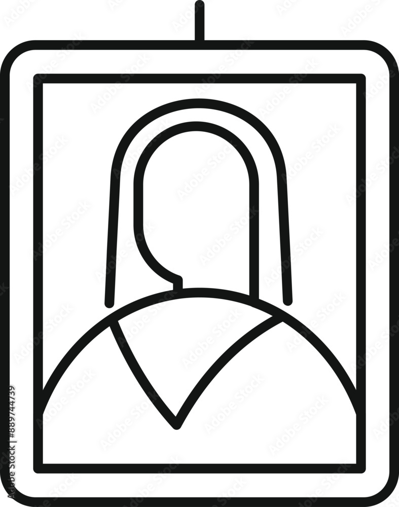 Simple line drawing of a woman hanging on a wall representing a portrait painting Simple line drawing of a woman hanging on a wall representing a portrait painting