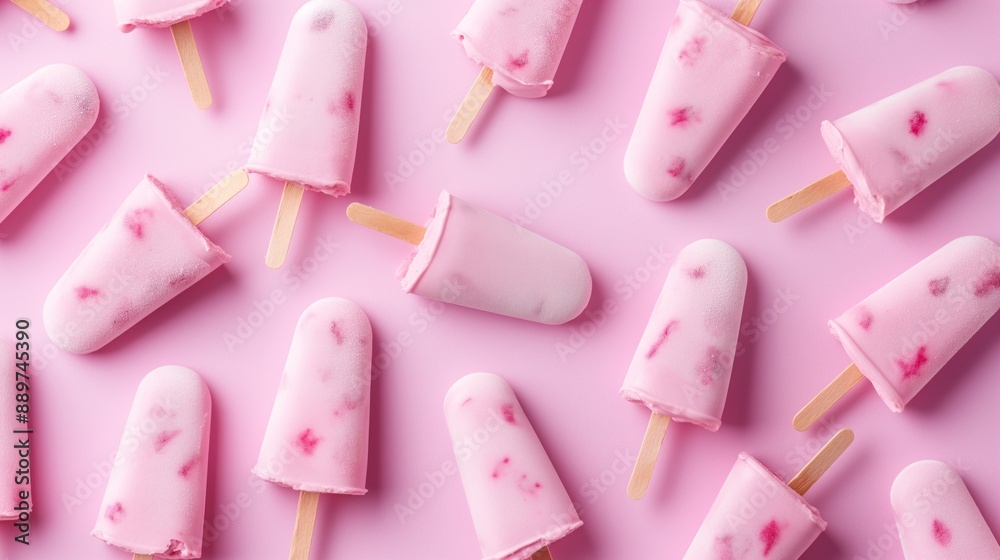 Assorted pink ice creams on a pastel background, summer dessert concept. Assorted pink ice creams on a pastel background, summer dessert concept.