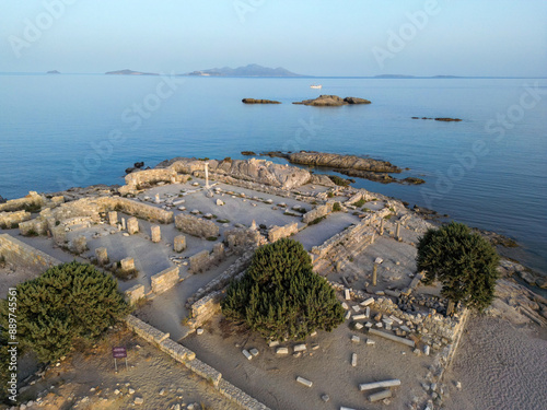 Aerial view of  ruins of Basilica of St. Stefanos, Kos island, Greece. 