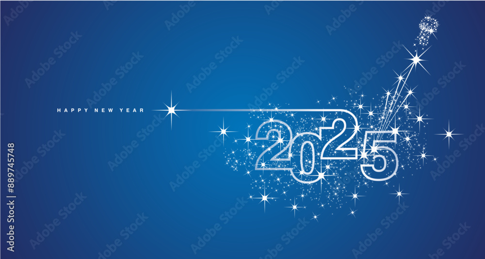 New Year 2025 line design sparkler firework champagne shining white blue vector.ai New Year 2025 line design sparkler firework champagne shining white blue vector.ai