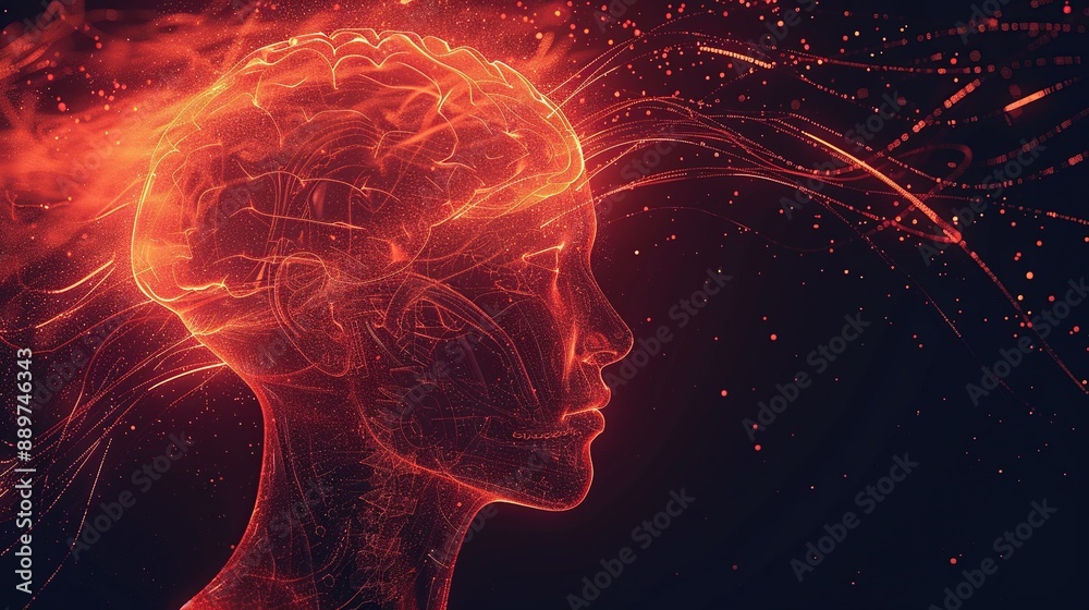 Human brain. Electrical Impulses Shinning inside the brain. Created with Generative AI Human brain. Electrical Impulses Shinning inside the brain. Created with Generative AI