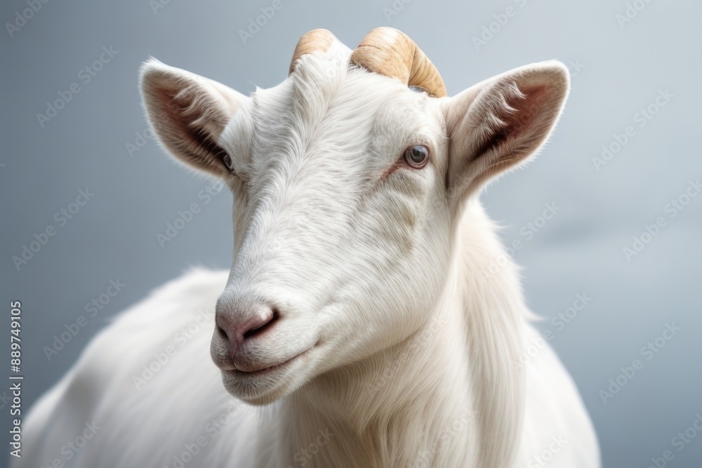 Close-up white goat over a color background Close-up white goat over a color background