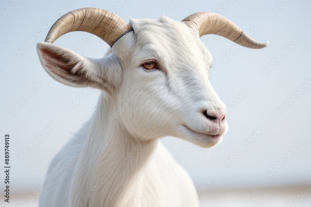Close-up white goat over a color background Close-up white goat over a color background