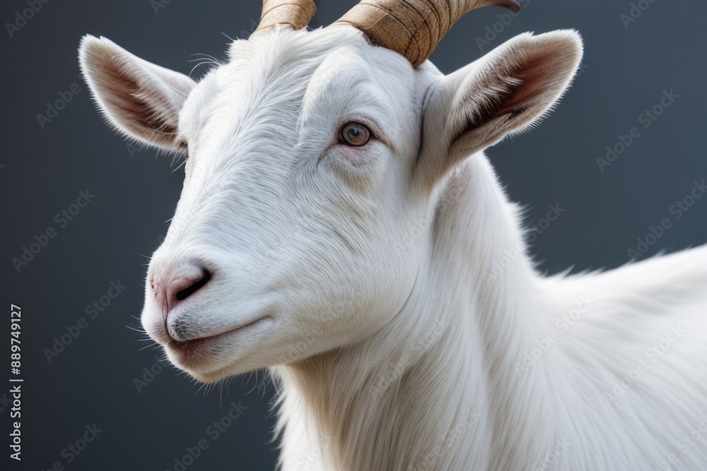 Close-up white goat over a color background Close-up white goat over a color background
