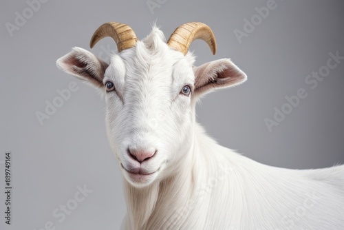 Close-up white goat over a color background