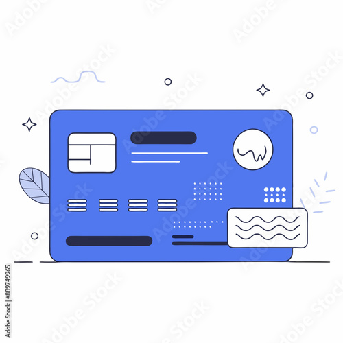 Minimalist Black, blue and White Vector Icon of a credit card