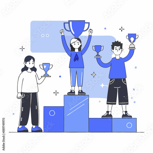 Minimalist Black, blue and White Vector Icon of a competition