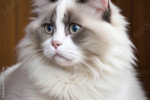 Close-up Ragdoll cat isolated on a color background