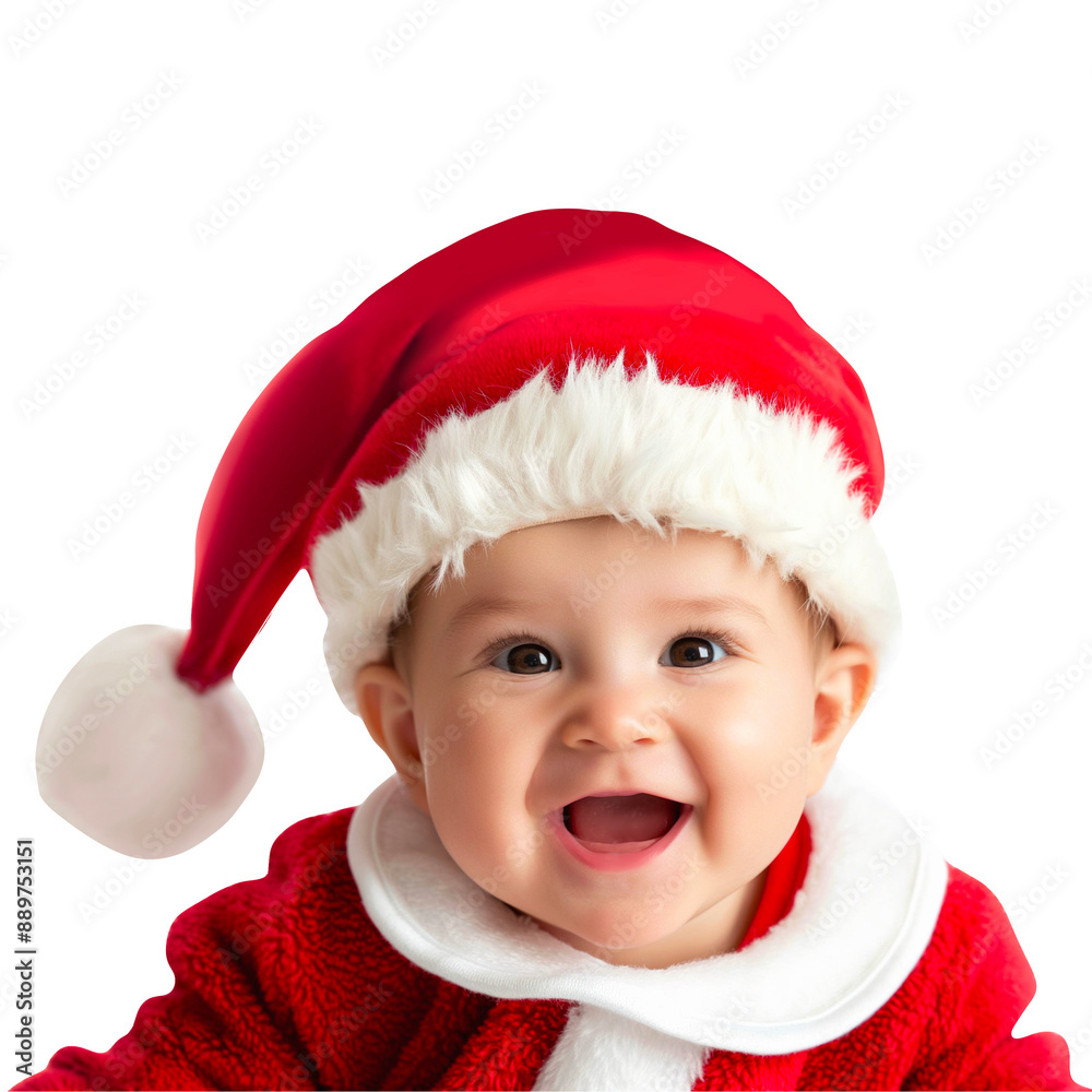 Happy baby in Santa Claus clothes on a transparent background. Happy baby in Santa Claus clothes on a transparent background.