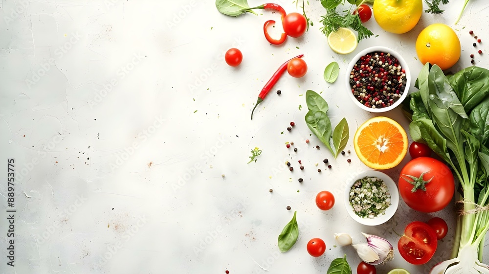Selection of healthy food for clean eating on light background Selection of healthy food for clean eating on light background