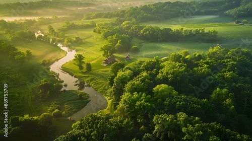 Aerial view of lush green rural landscape