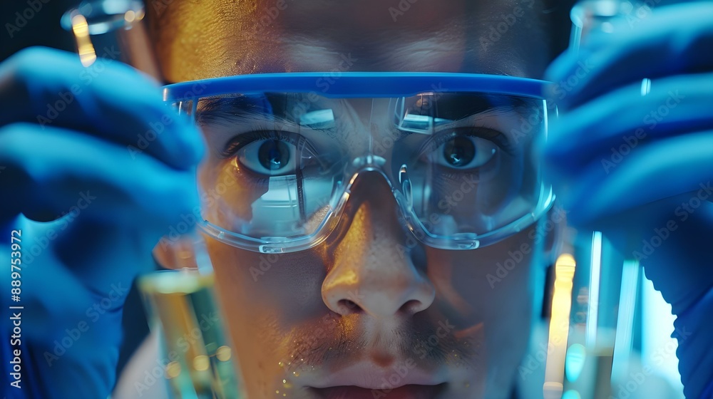 Medical or scientific researcher or man doctor looking at data