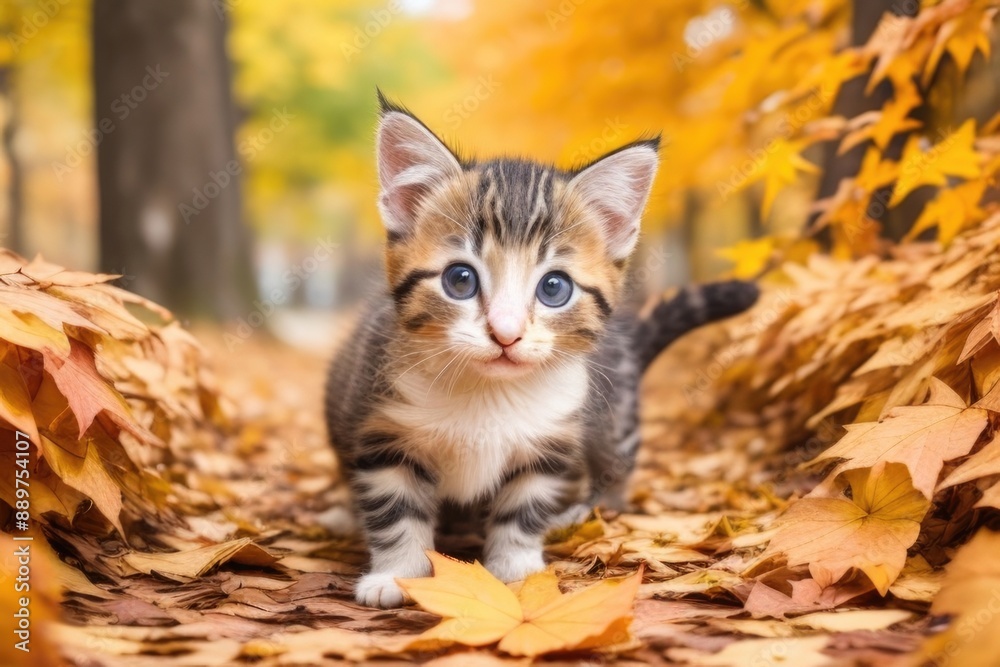 Curious stray kitten with an autumn background Curious stray kitten with an autumn background