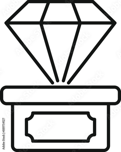 Line icon of a faceted diamond shining above an open jewelry box, representing luxury and valuables