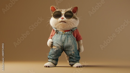 Cool Cat in Sunglasses and Overalls