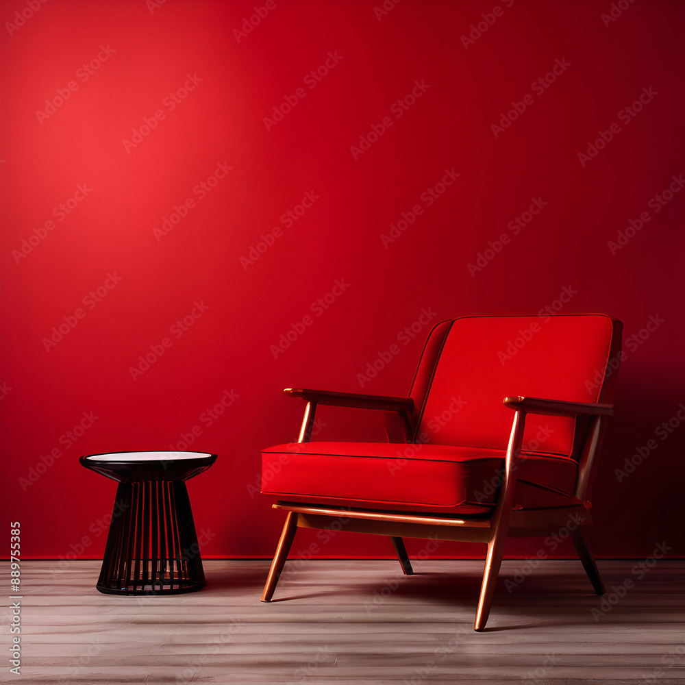 Studio background with red wall and red armchair