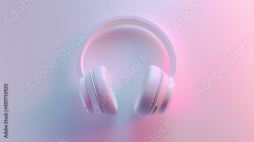 White Headphones on a Purple and Pink Background photo