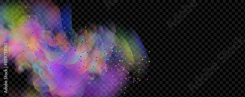 An explosion of colorful smoke clouds.Multicolor fog with blue and yellow particles.Explosions of color powder.
