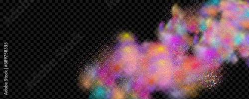 An explosion of colorful smoke clouds.Multicolor fog with blue and yellow particles.Explosions of color powder.