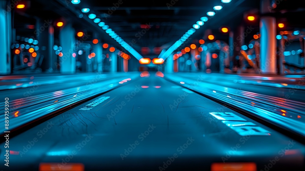 A mesmerizing view of a futuristic tunnel illuminated by blue lights, perfect for themes related to technology, future, and urban environments. A mesmerizing view of a futuristic tunnel illuminated by blue lights, perfect for themes related to technology, future, and urban environments.