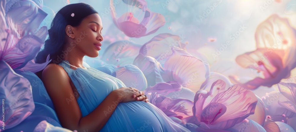 Serene Pregnant Woman in Sunlit Field - Perfect for Maternal Health Campaigns and Advertisements Serene Pregnant Woman in Sunlit Field - Perfect for Maternal Health Campaigns and Advertisements