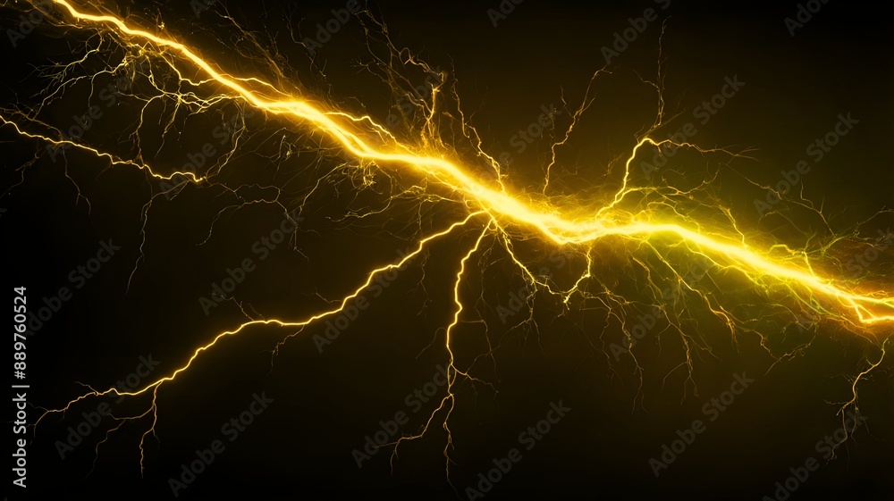 Yellow electricity lightning flash on black background. Powerful lightning flash Yellow electricity lightning flash on black background. Powerful lightning flash