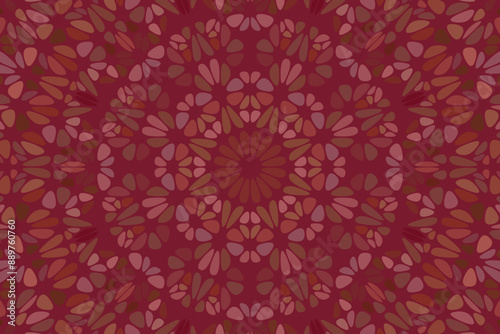 Abstract radial floral mosaic landing page background - hypnotic colorful circular psychedelic vector graphic from curved stones