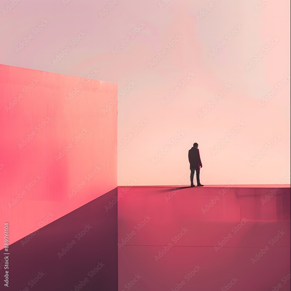 Lone Man Between Tall red Buildings
Lone Man Between Tall red Buildings