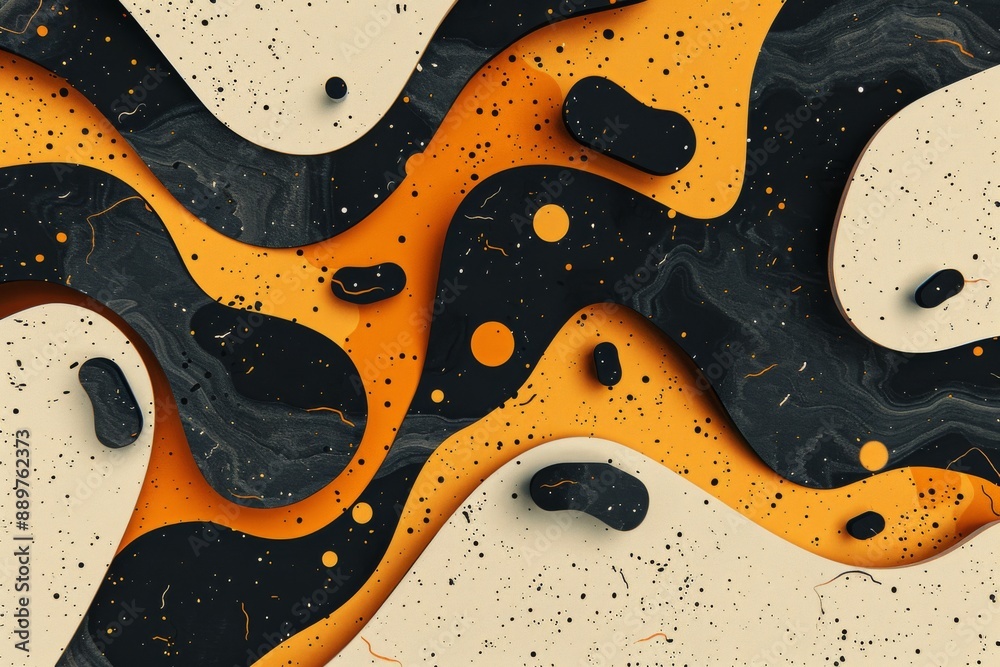 Playful and dynamic abstract design with black and beige shapes creating a modern and sophisticated visual composition with a sense of movement