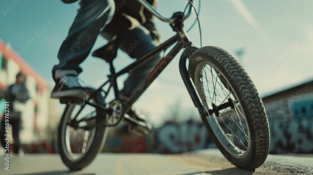 Fototapeta premium Close-up of a BMX rider doing a trick.