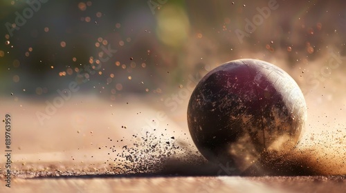 A Close-Up Shot of a Shot Put Landing on a Sandy Track During a Competition