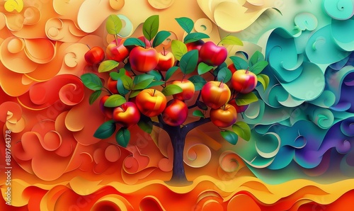 Elegant colorful with vibrant sunfolwer illustration background. Bright color 3d abstraction wallpaper for interior mural, Generative AI