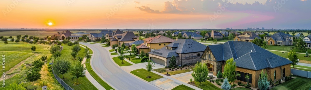 An aerial view of American real estate in Maryland, USA, consisting of modern single family homes in a quiet neighborhood. An aerial view of American real estate in Maryland, USA, consisting of modern single family homes in a quiet neighborhood.