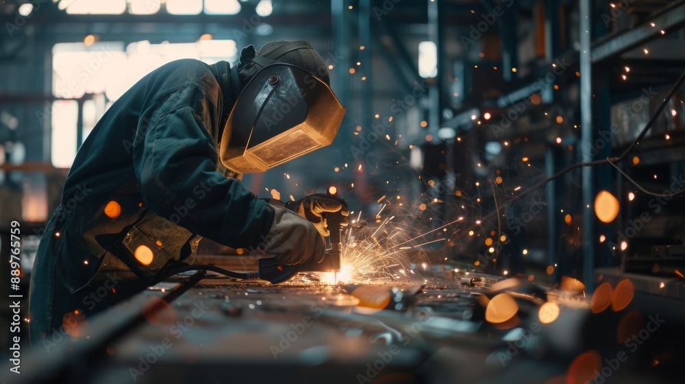 Welder with sparks flying, showcasing a skilled tradesperson working on a metal fabrication project wearing safety gear , welding industry concept
Welder with sparks flying, showcasing a skilled tradesperson working on a metal fabrication project wearing safety gear , welding industry concept