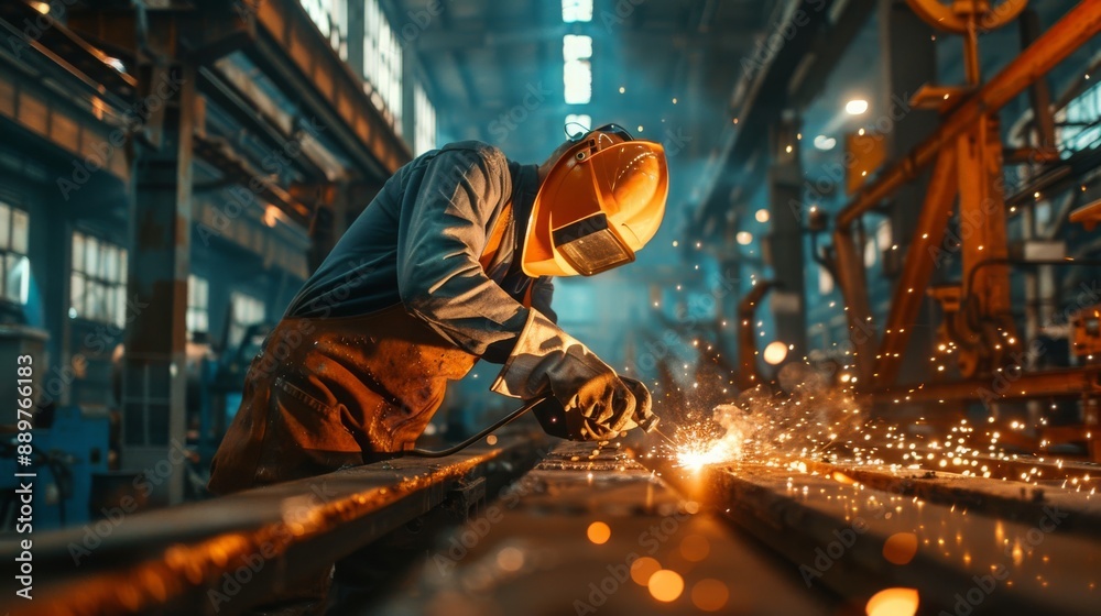 Welder with sparks flying, showcasing a skilled tradesperson working on a metal fabrication project wearing safety gear , welding industry concept
Welder with sparks flying, showcasing a skilled tradesperson working on a metal fabrication project wearing safety gear , welding industry concept