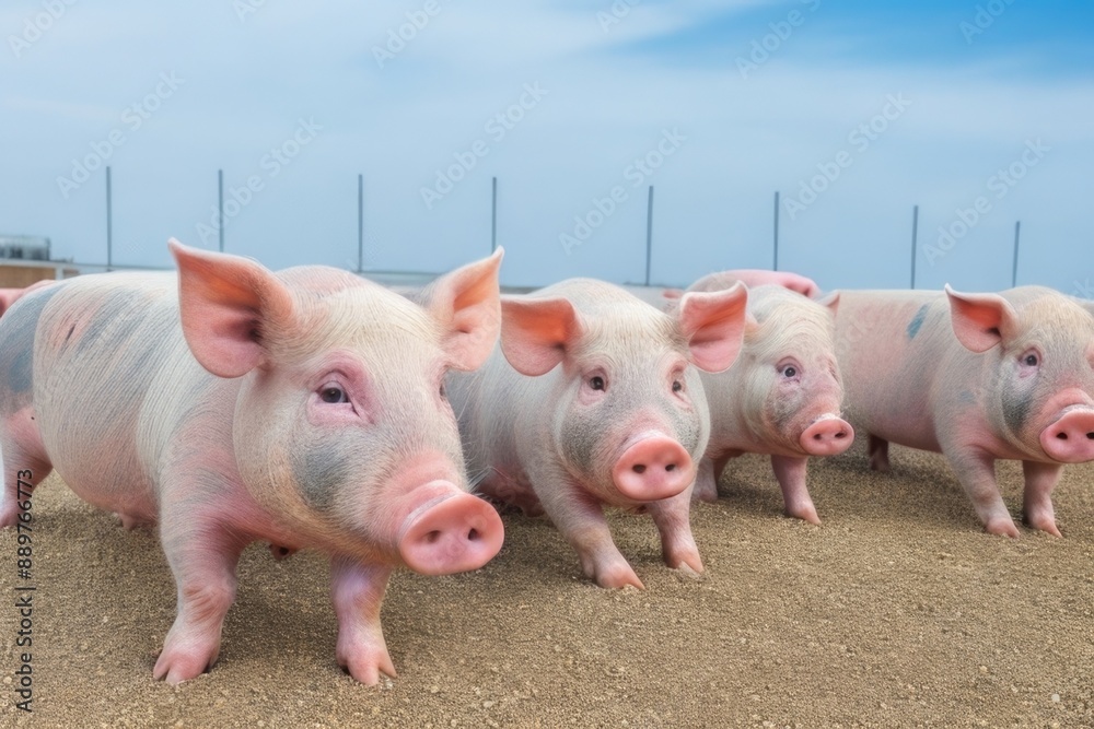Pig at Pig Farm over a nature background Pig at Pig Farm over a nature background