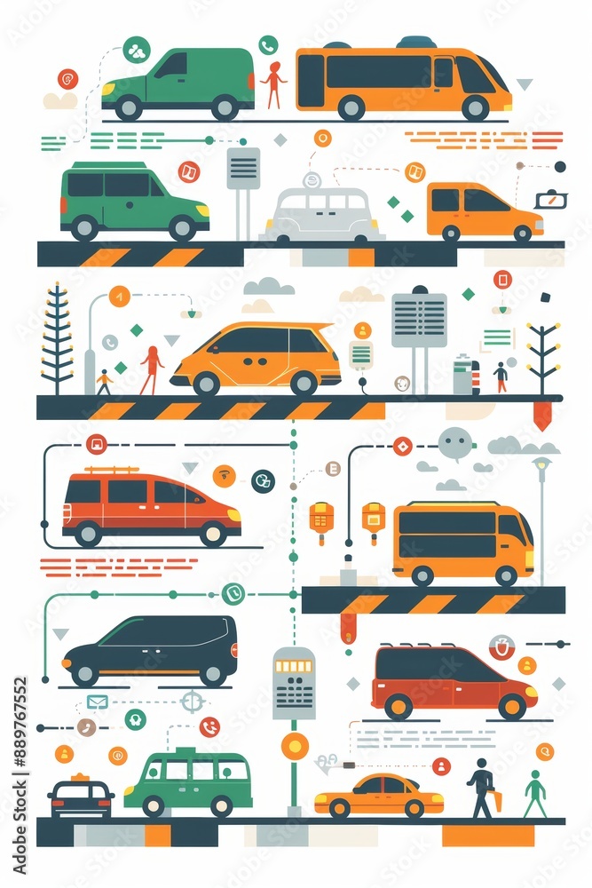 Naklejka premium Creating an Efficient Carpool Schedule: Infographic for Gasoline Conservation and Eco-Friendly Commuting.