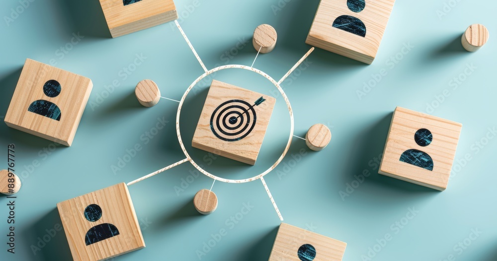 The dartboard with a red arrow connection and a human icon represent customer focus and customer relationship management. The dartboard with a red arrow connection and a human icon represent customer focus and customer relationship management.