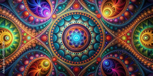 Abstract fractal background with vibrant colors and intricate geometric shapes, fractal, abstract, background, vibrant, colors