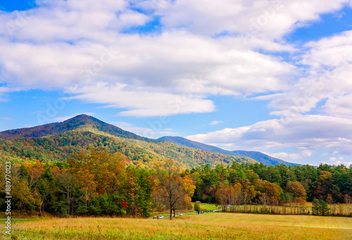 Fall foliage in Cades Cove at Great Smoky Mountains National Park in Tennessee photo