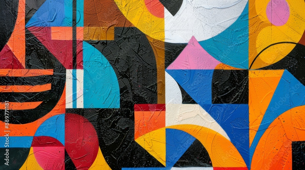 Fototapeta premium A colorful geometric abstract painting featuring bold patterns and vivid hues.