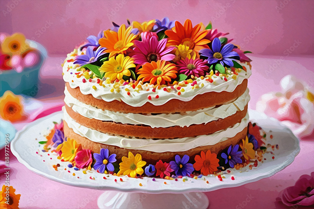 Generative ai of Beautiful Flower Cake: Realistic Food Photography Generative ai of Beautiful Flower Cake: Realistic Food Photography