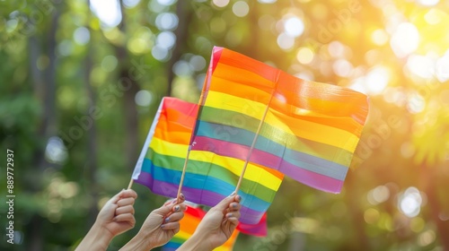 Gay pride in June is a month-long celebration for lesbian, gay, bisexual, and transgender people who are fighting for civil rights and social equality in a rainbow flag. photo