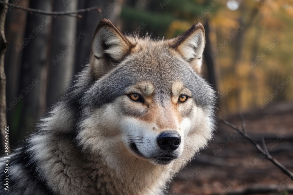 Wolf over blurry forest background Wolf over blurry forest background