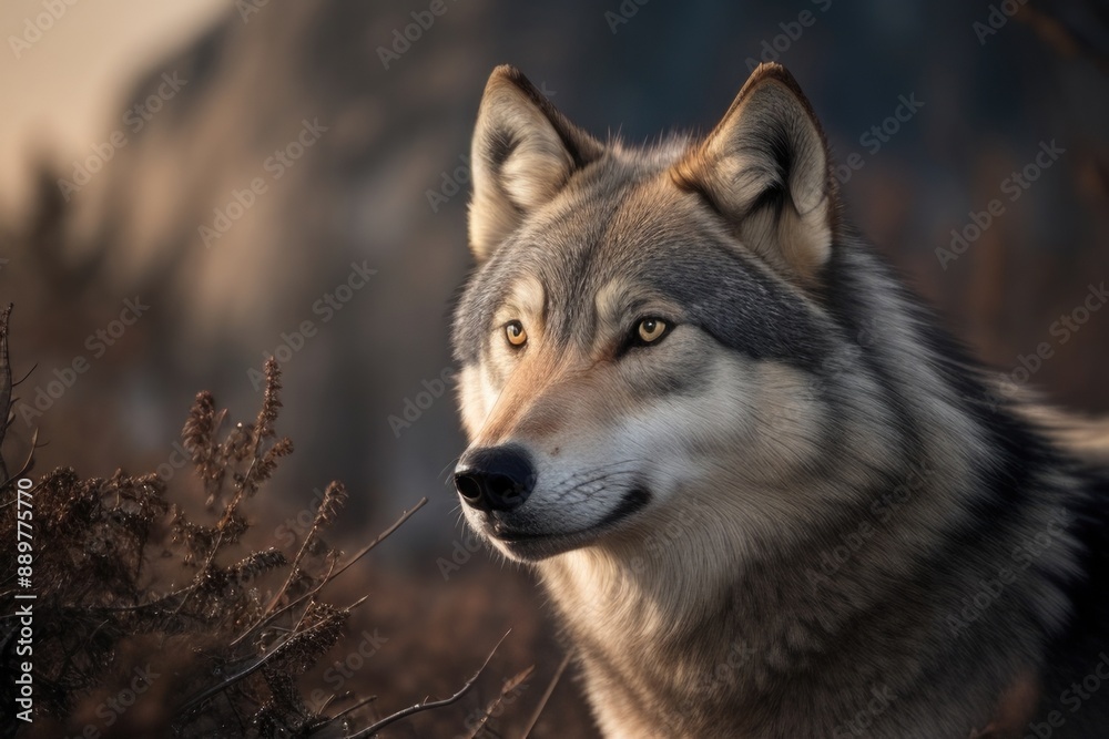Wolf over blurry forest background Wolf over blurry forest background